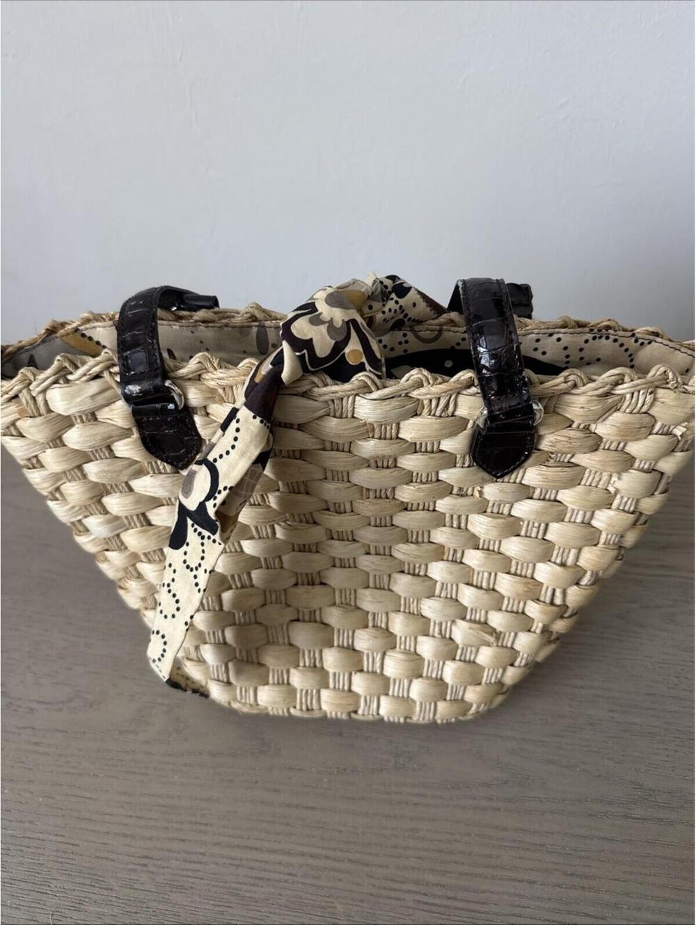 Brighton "Lyric " Woven StrawTote with Dark Brown LeatherTrim and Heart Charm - Picture 6 of 9